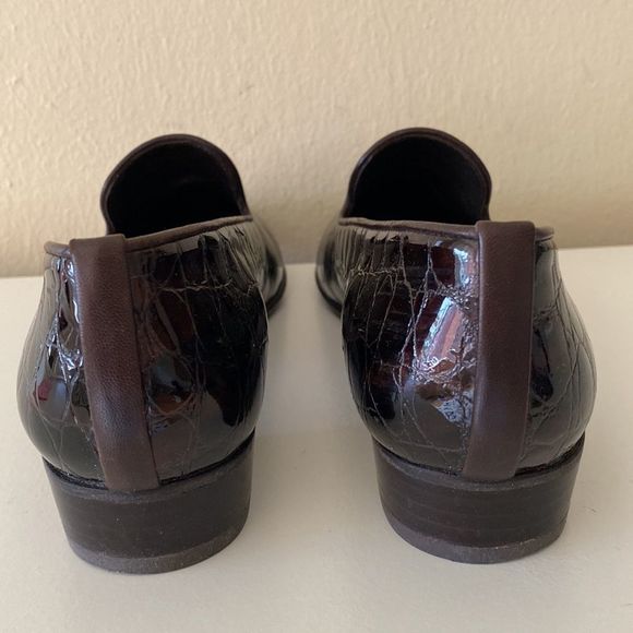 Stuart Weitzman Brown Mock Croc Patent Leather Slip On Loafers Size 7.6 - Picture 8 of 13